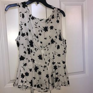White and black floral peplum top